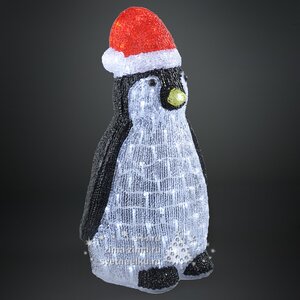 Пингвин в красном колпаке светящийся 60 см, уличный, акрил, 100 холодных белых LED ламп Kaemingk фото 1