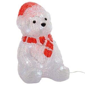 Медведь в красном колпачке и шарфе светящийся, 28 см, уличный, акрил, 30 холодных белых LED ламп, IP 44 Kaemingk фото 2