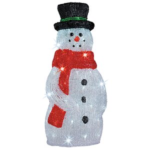 Снеговик светящийся в красном шарфе и цилиндре, 60 см, уличный, акрил, 120 холодных белых LED ламп Kaemingk фото 2