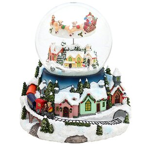 Снежный шар музыкальный Упряжка Санты над зимним городом 20 см, динамика, батарейка уцененный Sigro фото 1