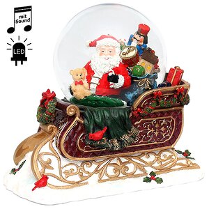Снежный шар музыкальный Санта в санях с подарками 28 см, подсветка, батарейка Sigro фото 2