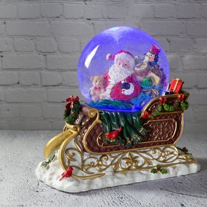 Снежный шар музыкальный Санта в санях с подарками 28 см, подсветка, батарейка Sigro фото 1