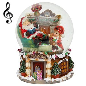 Снежный шар музыкальный Санта у камина, 16*20 см Sigro фото 1