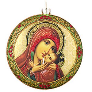 Елочное украшение Медальон Образ Божией Матери 10 см золотой ободок, стекло, подвеска Holiday Classics фото 1
