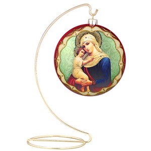 Елочное украшение Медальон Образ Божией Матери 10 см красный ободок стекло подвеска Holiday Classics фото 2