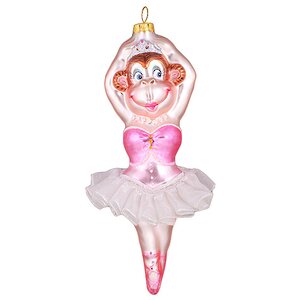 Елочная игрушка Обезьянка-Балерина в Розовом Платье 17*8*7 см, стекло, подвеска Holiday Classics фото 1