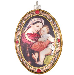Елочное украшение Овальный Медальон Мадонна с Младенцем-1 10 см стекло, подвеска Holiday Classics фото 1