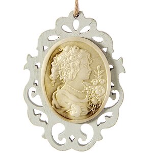 Деревянная елочная игрушка медальон Аристократка 9*7 см, подвеска Hogewoning фото 1