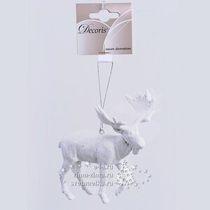 Елочная игрушка "Лось белый с глиттером", 12*13 см, подвеска Kaemingk фото 1