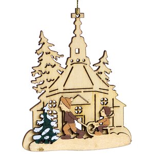 Деревянная елочная игрушка Уютный Домик - Дети на Санках 10*9 см Sigro фото 1