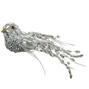 Елочная игрушка Птичка Аврора из Райской Лагуны 18 см серебряная, клипса Kaemingk фото 1