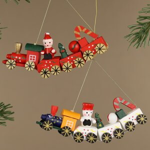 Деревянная елочная игрушка Рождественский Поезд со Снеговиком 12 см, подвеска Breitner фото 2