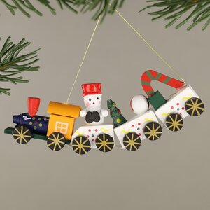 Деревянная елочная игрушка Рождественский Поезд со Снеговиком 12 см, подвеска Breitner фото 1