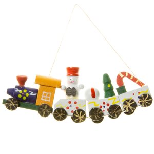 Деревянная елочная игрушка Рождественский Поезд со Снеговиком 12 см, подвеска Breitner фото 4