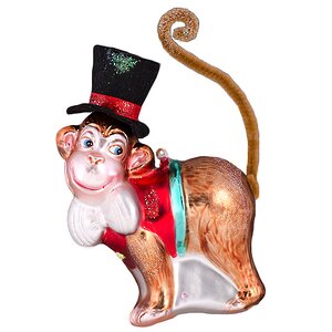 Елочная игрушка Обезьяна-Джентльмен в Цилиндре 12*9*5 см, стекло, подвеска Holiday Classics фото 1