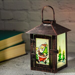 Металлический фонарик Новогодние сюжеты - Дед Мороз с елкой 14*10 см Sigro фото 1