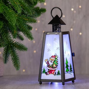 Металлический фонарь под свечу Новогодние сюжеты - Дед Мороз с елкой, 8*20 см Sigro фото 1