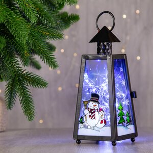 Металлический фонарь под свечу Новогодние сюжеты - Снеговики в котелке, 8*20 см Sigro фото 1