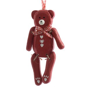 Деревянная елочная игрушка Медвежонок Детский 14 см красный, подвеска Kaemingk фото 1