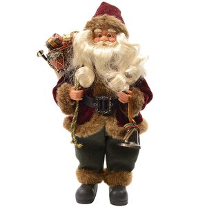 Санта в бордовом тулупе с колокольчиком, 30 см Kaemingk фото 1