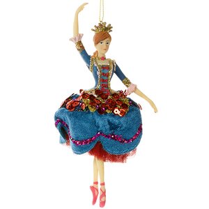 Елочное украшение Балерина Принцесса на Горошине - в синей юбке 15 см, подвеска Holiday Classics фото 1