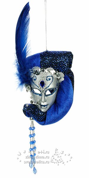 Подвеска "Венецианская маска", серебряно-голубая, 12*11 см Billiet фото 1