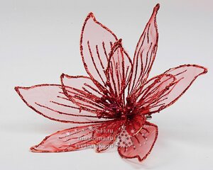 Пуансеттия "Бабочка", 30 см, красный, клипса Kaemingk фото 1
