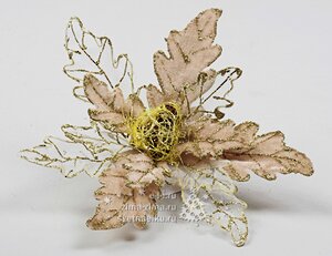 Пуансеттия "Воздушная", 18 см, золото, органза, клипса Kaemingk фото 1