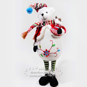 Мягкая игрушка-длинноножка Белый Мишка 20*17*55 см с рождественским носком Kaemingk фото 1