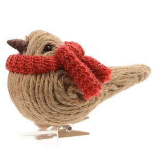 Елочная игрушка "Птичка из джута в шарфе", 9 см, клипса Kaemingk фото 1