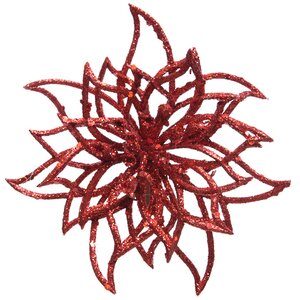 Пуансеттия Сверкающая 15 см красная, клипса Kaemingk фото 1