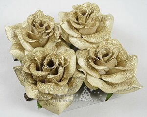 Розы золотые, 7,5см, 4 шт, клипса Kaemingk фото 1