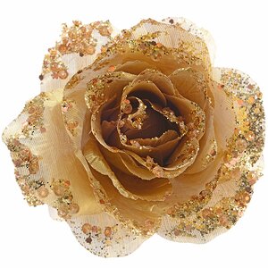 Роза Искристая 14 см золотая, клипса Kaemingk фото 1