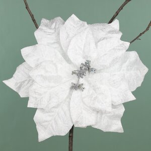 Пуансеттия White Velvet 26 см, клипса Kaemingk фото 1