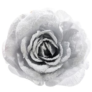 Роза Заснеженная 12 см серебряная, клипса Kaemingk фото 1