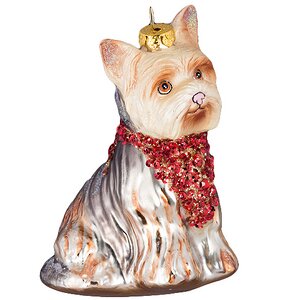 Елочная игрушка Собачка Йорк в Красном Шарфе 10 см, стекло, подвеска Holiday Classics фото 1