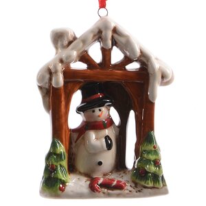 Елочная игрушка Керамическая Сказка - Снеговик 6 см, подвеска Kaemingk фото 1