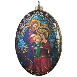 Елочное украшение Овальный Медальон Святое Семейство 10 см синий стекло, подвеска Holiday Classics фото 1