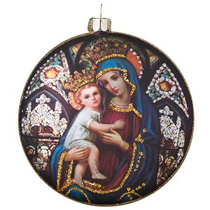 Елочное украшение Медальон Дева Мария с Младенцем 10 см стекло, подвеска Holiday Classics фото 1