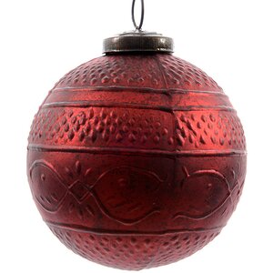 Винтажный шар Рисунки Востока 7 см красный, стекло Kaemingk фото 1