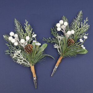 Хвойная ветка White Romano 22 см с ягодами и шишками, 2 шт, ЛИТАЯ + ЛЕСКА Kaemingk фото 1