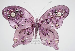 Елочное украшение Бабочка с блестками, 20*15 см, розовый, клипса Kaemingk фото 1