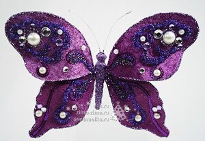 Бабочка с блестками, лиловая, 20*15см, клипса Kaemingk фото 1