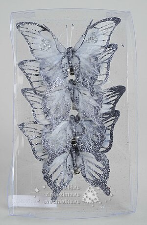 Бабочки темно-серебряная на клипсе,11*9см, 4 шт. Kaemingk фото 1