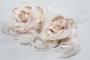 Роза с перышками, кремовая, 10 см, 2 шт, клипса Kaemingk фото 1