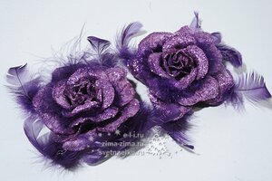 Роза с перышками, 10 см, 2 шт, лиловый, клипса Kaemingk фото 1