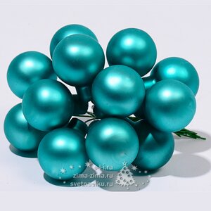 Гроздь стеклянных шаров на проволоке 2.5 см аква матовый, 12 шт Kaemingk фото 1
