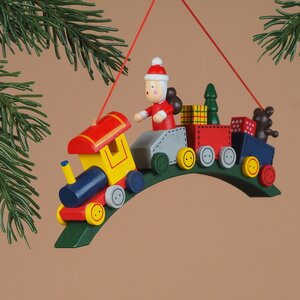 Деревянная елочная игрушка-статуэтка Поезд с Сантой - Краски Детства 17 см, подвеска Breitner фото 1