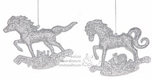 Елочная игрушка "Лошадь скачущая", 11 см, серебро, подвеска Billiet фото 2