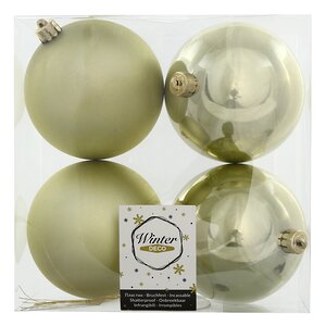 Набор пластиковых шаров Нежно-оливковый 10 см, 4 шт, mix Winter Deco фото 2